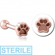 STERILE ROSE GOLD PVD COATED SURGICAL STEEL TRAGUS MICRO BARBELL - ANIMAL PAW INDENT PIERCING