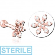 STERILE ROSE GOLD PVD COATED SURGICAL STEEL JEWELLED TRAGUS MICRO BARBELL - SNOWFLAKE PIERCING