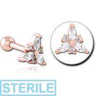 STERILE ROSE GOLD PVD COATED SURGICAL STEEL JEWELLED TRAGUS MICRO BARBELL - TRINITY PIERCING