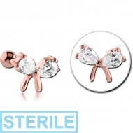 STERILE ROSE GOLD PVD COATED SURGICAL STEEL JEWELLED TRAGUS MICRO BARBELL - BOW PIERCING