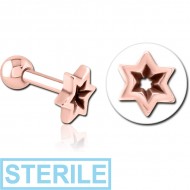 STERILE ROSE GOLD PVD COATED SURGICAL STEEL TRAGUS MICRO BARBELL - STAR PIERCING