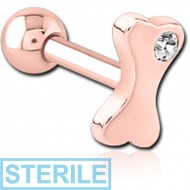 STERILE ROSE GOLD PVD COATED SURGICAL STEEL JEWELLED TRAGUS MICRO BARBELL - BONE PIERCING