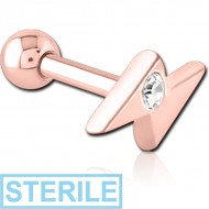 STERILE ROSE GOLD PVD COATED SURGICAL STEEL JEWELLED TRAGUS MICRO BARBELL - THUNDER PIERCING