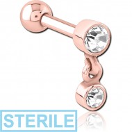 STERILE ROSE GOLD PVD COATED SURGICAL STEEL JEWELLED TRAGUS MICRO BARBELL PIERCING