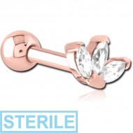 STERILE ROSE GOLD PVD COATED SURGICAL STEEL JEWELLED TRAGUS MICRO BARBELL PIERCING
