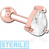 STERILE ROSE GOLD PVD COATED SURGICAL STEEL JEWELLED TRAGUS MICRO BARBELL - DROP PIERCING