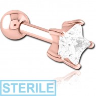STERILE ROSE GOLD PVD COATED SURGICAL STEEL JEWELLED TRAGUS MICRO BARBELL - STAR PIERCING