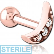 STERILE ROSE GOLD PVD COATED SURGICAL STEEL JEWELLED TRAGUS MICRO BARBELL - CRESCENT PIERCING