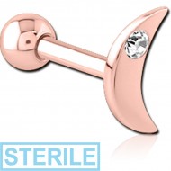 STERILE ROSE GOLD PVD COATED SURGICAL STEEL JEWELLED TRAGUS MICRO BARBELL - CRESCENT PIERCING
