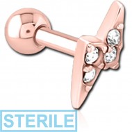 STERILE ROSE GOLD PVD COATED SURGICAL STEEL JEWELLED TRAGUS MICRO BARBELL - THUNDER PIERCING