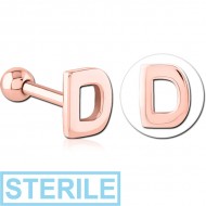 STERILE ROSE GOLD PVD COATED SURGICAL STEEL TRAGUS MICRO BARBELL - D PIERCING