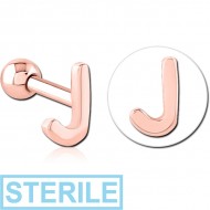 STERILE ROSE GOLD PVD COATED SURGICAL STEEL TRAGUS MICRO BARBELL - J PIERCING