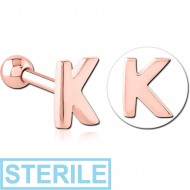 STERILE ROSE GOLD PVD COATED SURGICAL STEEL TRAGUS MICRO BARBELL - K PIERCING