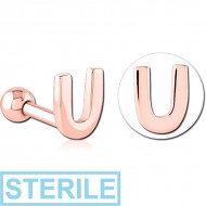 STERILE ROSE GOLD PVD COATED SURGICAL STEEL TRAGUS MICRO BARBELL - U PIERCING