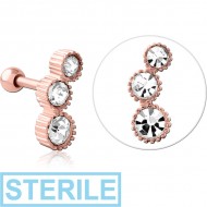STERILE ROSE GOLD PVD COATED SURGICAL STEEL JEWELLED TRAGUS MICRO BARBELL PIERCING
