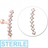 STERILE ROSE GOLD PVD COATED SURGICAL STEEL JEWELLED TRAGUS MICRO BARBELL PIERCING