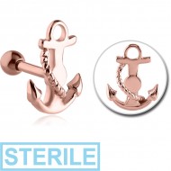 STERILE ROSE GOLD PVD COATED SURGICAL STEEL ANCHOR TRAGUS MICRO BARBELL PIERCING