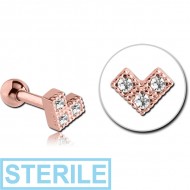 STERILE ROSE GOLD PVD COATED SURGICAL STEEL JEWELLED TRAGUS MICRO BARBELL - HEART V PIERCING