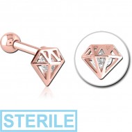 STERILE ROSE GOLD PVD COATED SURGICAL STEEL JEWELLED TRAGUS MICRO BARBELL - DIAMOND PIERCING
