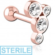 STERILE ROSE GOLD PVD COATED SURGICAL STEEL JEWELLED TRAGUS MICRO BARBELL - FIVE DISKS PIERCING