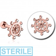 STERILE ROSE GOLD PVD COATED SURGICAL STEEL TRAGUS MICRO BARBELL - SHIP WHEEL PIERCING
