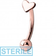 STERILE ROSE GOLD PVD COATED SURGICAL STEEL HEART FANCY CURVED MICRO BARBELL PIERCING