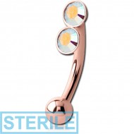 STERILE ROSE GOLD PVD COATED SURGICAL STEEL JEWELLED FANCY CURVED MICRO BARBELL PIERCING