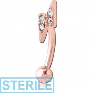 STERILE ROSE GOLD PVD COATED SURGICAL STEEL JEWELLED FANCY CURVED MICRO BARBELL - THUNDER PIERCING