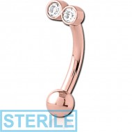 STERILE ROSE GOLD PVD COATED SURGICAL STEEL JEWELLED FANCY CURVED MICRO BARBELL PIERCING