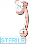 STERILE ROSE GOLD PVD COATED SURGICAL STEEL JEWELLED CURVED MICRO BARBELL - HEART PIERCING