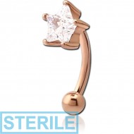 STERILE ROSE GOLD PVD COATED SURGICAL STEEL JEWELLED CURVED MICRO BARBELL -STAR PIERCING
