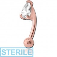 STERILE ROSE GOLD PVD COATED SURGICAL STEEL JEWELLED CURVED MICRO BARBELL - TEAR DROP PIERCING