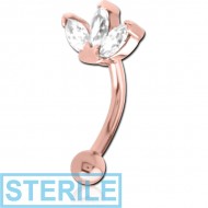 STERILE ROSE GOLD PVD COATED SURGICAL STEEL JEWELLED FANCY CURVED MICRO BARBELL - TRIPLE GEM CURVE PIERCING