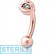 STERILE ROSE GOLD PVD COATED SURGICAL STEEL JEWELLED FANCY CURVED MICRO BARBELL - HALF OPEN EYE PIERCING