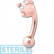 STERILE ROSE GOLD PVD COATED SURGICAL STEEL JEWELLED FANCY CURVED MICRO BARBELL - STAR AND GEM PIERCING