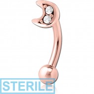 STERILE ROSE GOLD PVD COATED SURGICAL STEEL JEWELLED FANCY CURVED MICRO BARBELL - CRESCENT PRONGS PIERCING