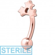 STERILE ROSE GOLD PVD COATED SURGICAL STEEL FANCY CURVED MICRO BARBELL- TRIPLE STAR PIERCING