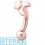 STERILE ROSE GOLD PVD COATED SURGICAL STEEL FANCY CURVED MICRO BARBELL - CRESCENT AND STAR PIERCING