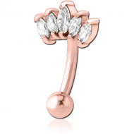 ROSE GOLD PVD COATED SURGICAL STEEL JEWELLED FANCY CURVED MICRO BARBELL - FIVE GEMS PIERCING