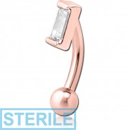 STERILE ROSE GOLD PVD COATED SURGICAL STEEL JEWELLED FANCY CURVED MICRO BARBELL - SQUARE PIERCING