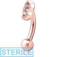 STERILE ROSE GOLD PVD COATED SURGICAL STEEL JEWELLED FANCY CURVED MICRO BARBELL - TWO GEMS EYES PIERCING