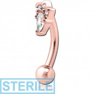 STERILE ROSE GOLD PVD COATED SURGICAL STEEL JEWELLED FANCY CURVED MICRO BARBELL - JESTER HAT PIERCING