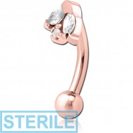 STERILE ROSE GOLD PVD COATED SURGICAL STEEL JEWELLED FANCY CURVED MICRO BARBELL PIERCING