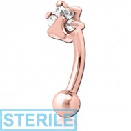 STERILE ROSE GOLD PVD COATED SURGICAL STEEL JEWELLED FANCY CURVED MICRO BARBELL - ANIMAL PAW PIERCING