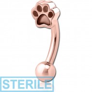 STERILE ROSE GOLD PVD COATED SURGICAL STEEL FANCY CURVED MICRO BARBELL - ANIMAL PAW INDENT PIERCING