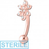 STERILE ROSE GOLD PVD COATED SURGICAL STEEL JEWELLED FANCY CURVED MICRO BARBELL - SNOWFLAKE PIERCING