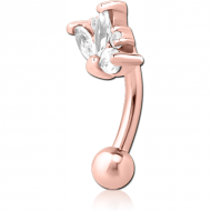 ROSE GOLD PVD COATED SURGICAL STEEL JEWELLED FANCY CURVED MICRO BARBELL PIERCING
