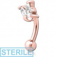 STERILE ROSE GOLD PVD COATED SURGICAL STEEL JEWELLED FANCY CURVED MICRO BARBELL PIERCING