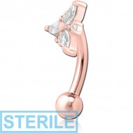 STERILE ROSE GOLD PVD COATED SURGICAL STEEL JEWELLED FANCY CURVED MICRO BARBELL - TRINITY PIERCING