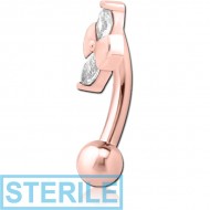 STERILE ROSE GOLD PVD COATED SURGICAL STEEL JEWELLED FANCY CURVED MICRO BARBELL - BOW TIE PIERCING